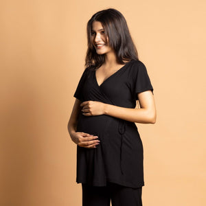 Black Maternity Wrap Top