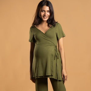 Olive Maternity Wrap Top - Block Hop India