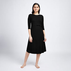 Black Maternity & Nursing Midi Dress