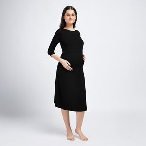 Black Maternity & Nursing Midi Dress