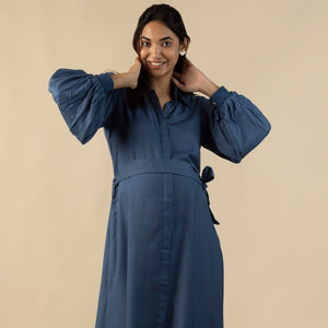 Blue Timeless Mama Shirt Dress