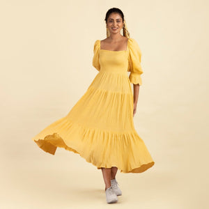 Yellow Waffle Muslin Dress