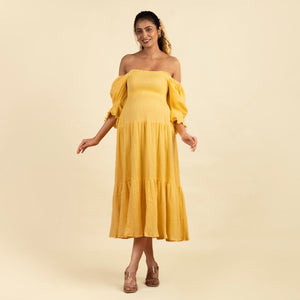 Yellow Waffle Muslin Dress