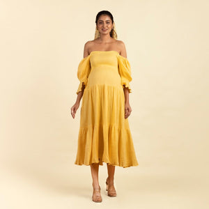 Yellow Waffle Muslin Dress