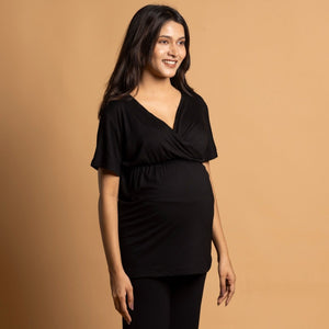 Black Maternity Pants with Drawstrings