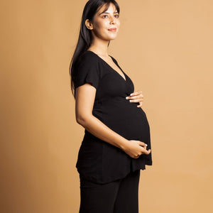 Black Maternity Wrap Co-Ord Set - Block Hop India