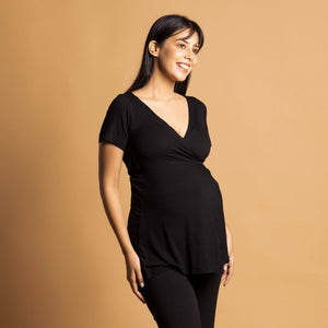 Black Maternity Wrap Top