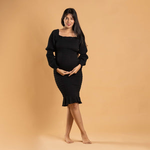 Black Waffle Body Con Dress