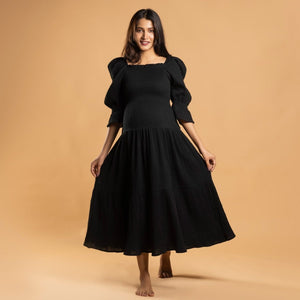 Black Waffle Muslin Dress