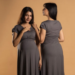 Charcoal Grey Empire Fit & Flare Dress - Block Hop India