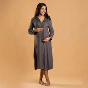 Charcoal Grey Knotted Dress - Block Hop India