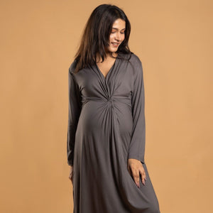 Charcoal Grey Knotted Dress - Block Hop India
