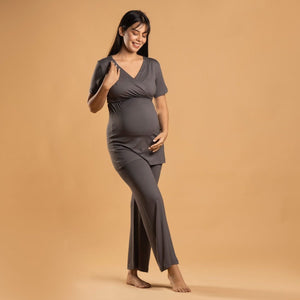 Charcoal Grey Maternity Co-Ord Set - Block Hop India