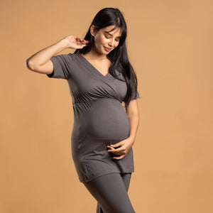 Charcoal Grey Maternity Top - Block Hop India