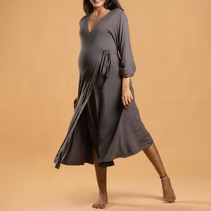 Charcoal Grey Wrap Gown