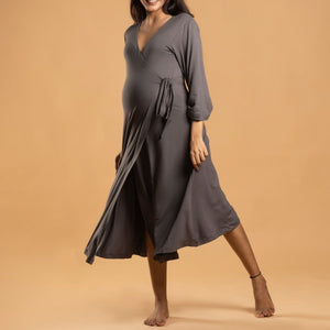 Charcoal Grey Wrap Gown Block Hop India Charcoal Grey Wrap Gown Block Hop India