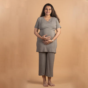 Grey Maternity Co-Ord Set - Block Hop India