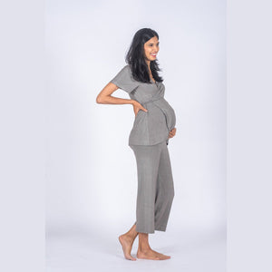 Grey Maternity Pants with Drawstrings - Block Hop India