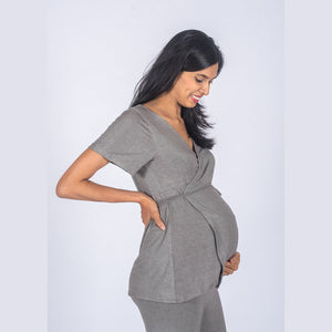 Grey Maternity Wrap Co-Ord Set