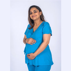 Light Blue Maternity Wrap Top - Block Hop India