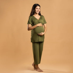Olive Maternity Co-Ord Set - Block Hop India