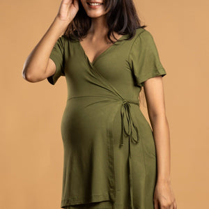 Olive Maternity Wrap Top