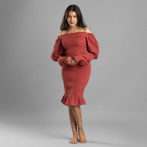 Red Waffle Body Con Dress - Block Hop India